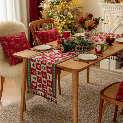 Christmas Snowflake Jacquard Table Runner – Winter Dining Table Cloth for Xmas, New Year, Rustic Home Decor & Holiday Gift