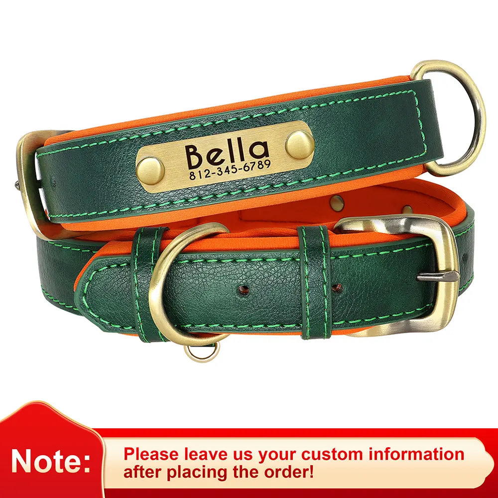 Collar de perro de piel sintética personalizado con placa de identificación grabada gratuita – Collar ajustable suave acolchado para perros pequeños, medianos y grandes