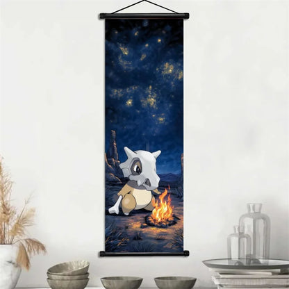 Pokémon Gengar, Squirtle y Mimikyu Noche Estrellada – Lienzo Decorativo Enrollable para Pared – Regalo para Decoración del Hogar