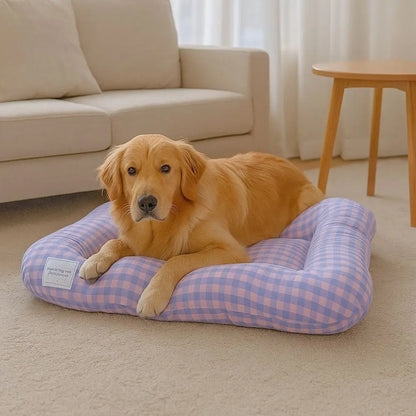 Tapis de Lit Chauffant Respirant pour Chien – Coussin de Couchage Doux Macaron à Carreaux pour Animaux avec Base Antidérapante pour Chats et Chiens