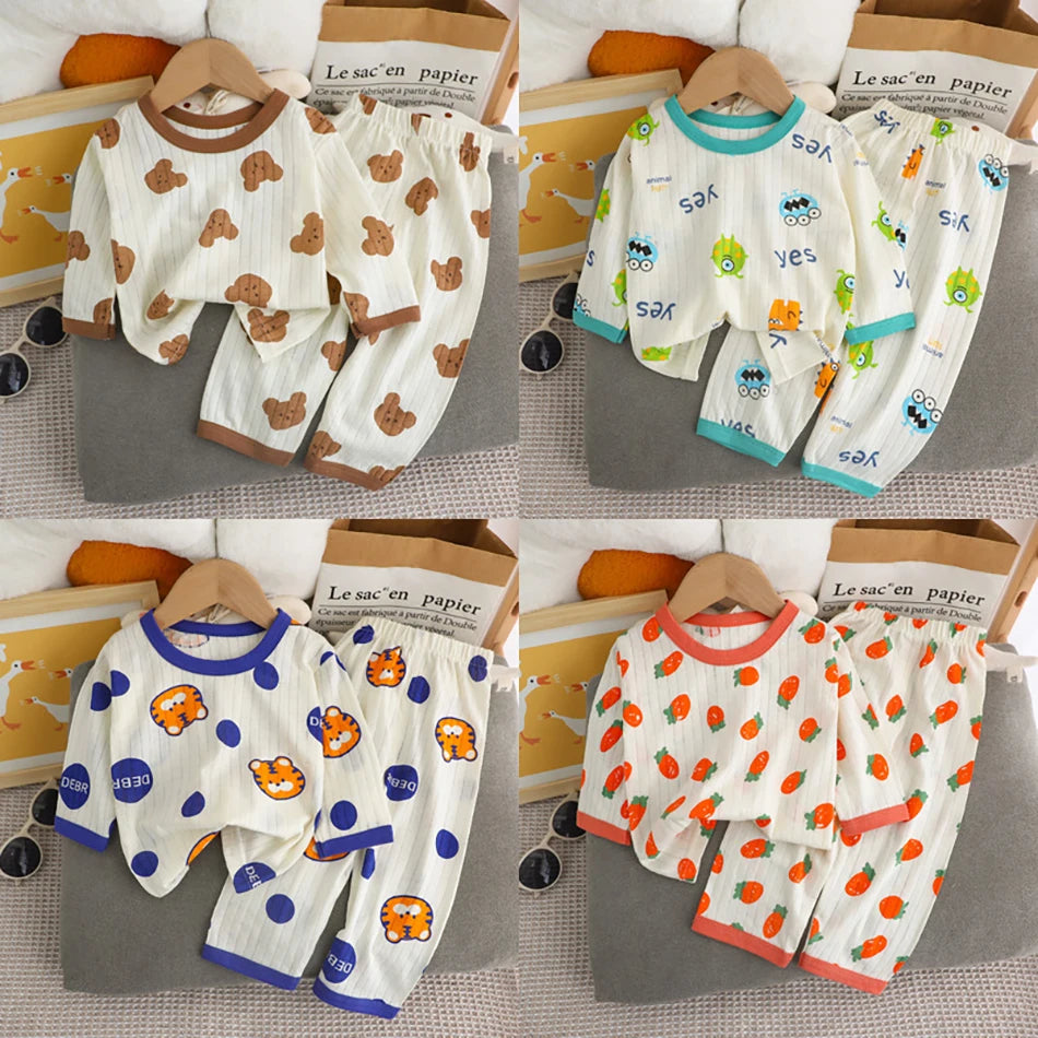 Conjunto de Pijama de Algodón para Niños – Pijama de Manga Larga y Pantalones para Verano en Casa y Habitaciones con Aire Acondicionado