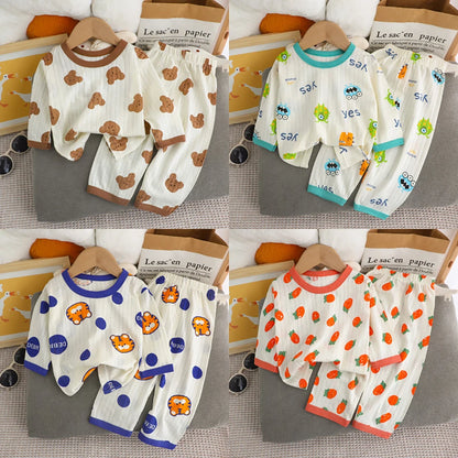 Conjunto de Pijama de Algodón para Niños – Pijama de Manga Larga y Pantalones para Verano en Casa y Habitaciones con Aire Acondicionado