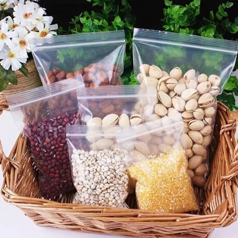 100/200 bolsas transparentes con cierre de cremallera – Bolsas de plástico gruesas resellables para alimentos, joyas, organización de cocina, almacenamiento de artículos pequeños y suministros de embalaje