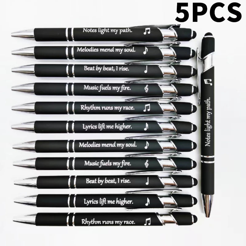 5/10PCS Love Music Engraved Metal Pens – Music Phrase Ballpoint Writing Pens with Touch Screen Stylus for Gifts