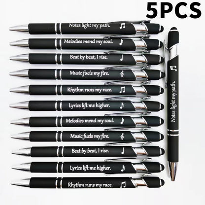 5/10PCS Love Music Engraved Metal Pens – Music Phrase Ballpoint Writing Pens with Touch Screen Stylus for Gifts