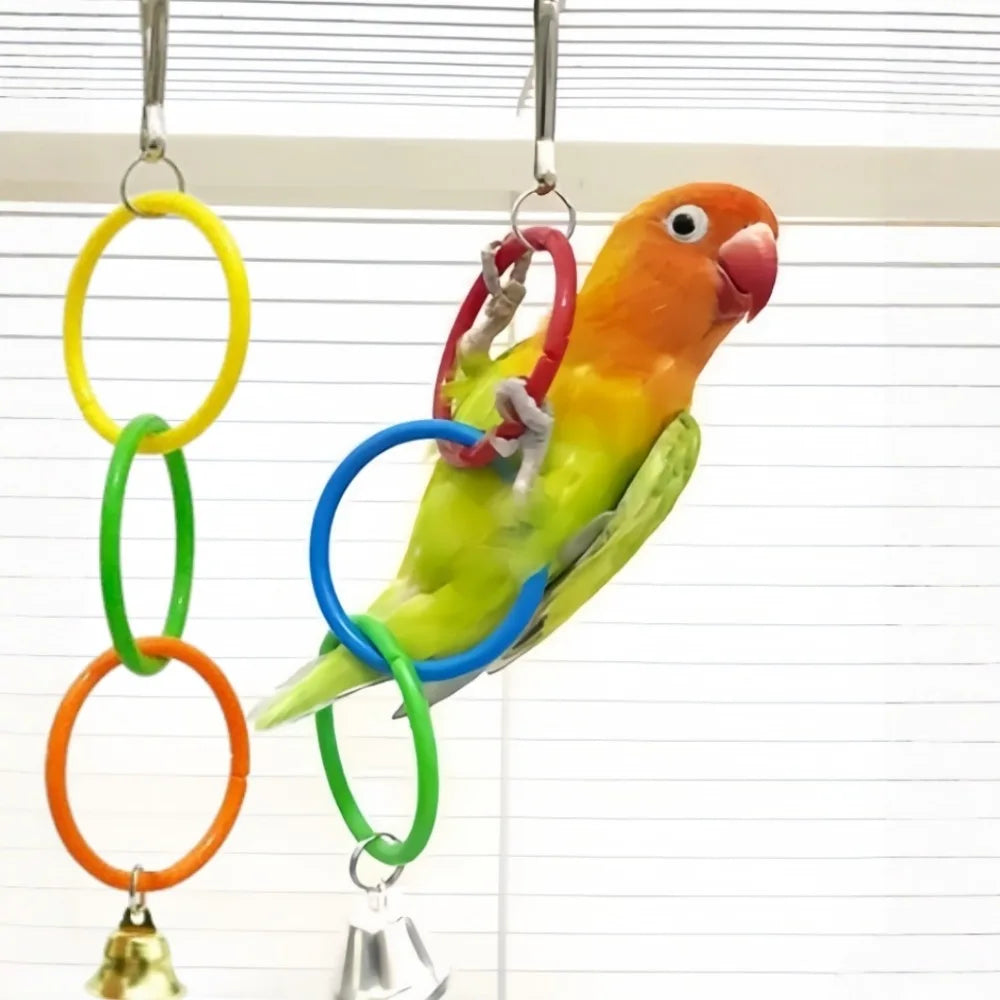 Colorful Plastic Bird Cage Hanging Ring Toy – Interactive Climbing & Swing Toy for Parrots and Small Birds, Boredom Relief Accessory