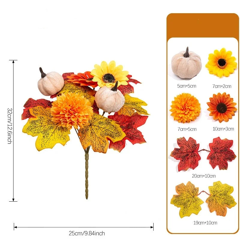Artificial Fall Maple Leaf Bouquet with Decorative Berries – Low-Maintenance Harvest Festival Flowers for Autumn Home & Table Decor