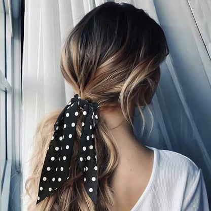 Korean Dots Scrunchie Hair Tie – Long Scarf Ponytail Elastic Hair Band for Women | Sweet Fashion Hair Accessories