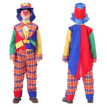 Child Clown Cosplay Costume Set – Coat, Shirt, Pants, Hat & Necktie Outfit for Halloween & Party Performance