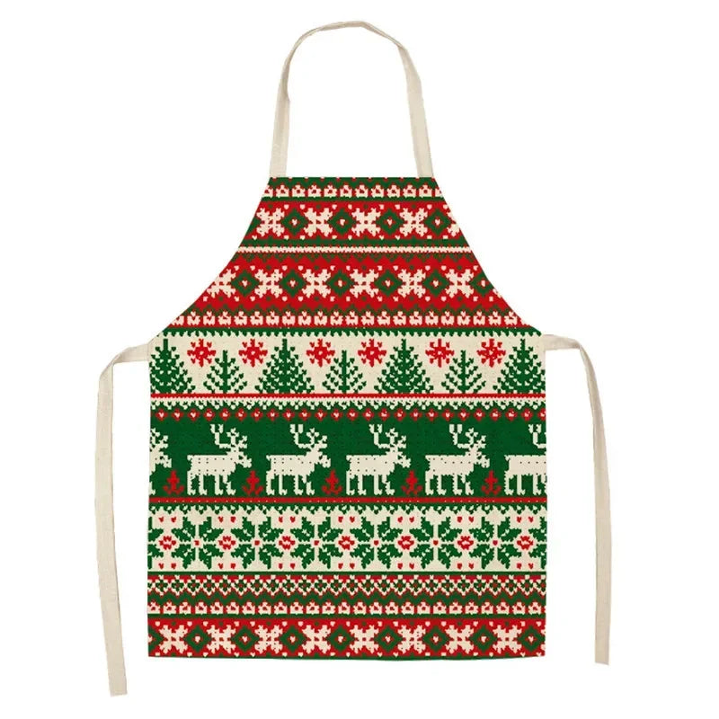 Christmas Moose Print Kitchen Apron – Unisex Cooking & Baking Workwear for Home Cleaning, Barbecue, Restaurant & Kitchen Use