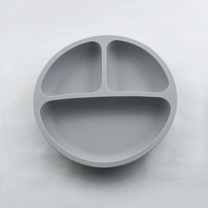 Assiette à ventouse en silicone pour bébé – Assiette repas sourire pour tout-petits avec compartiments, vaisselle pour enfants sans BPA