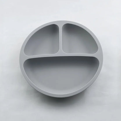 Assiette à ventouse en silicone pour bébé – Assiette repas sourire pour tout-petits avec compartiments, vaisselle pour enfants sans BPA