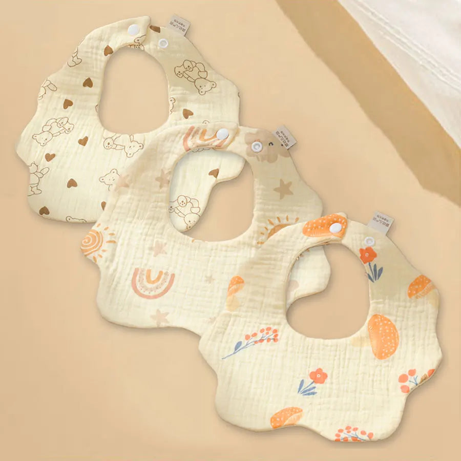 3PCS Pure Cotton Baby Gauze Towels – Soft Breathable Drool Bibs & Saliva Wipes for Newborns
