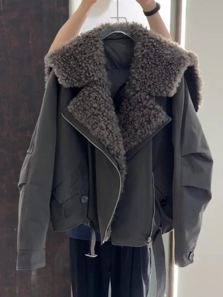 Women's Winter Padded Jacket Faux Fur Collar Army Green Oversized Thick Warm Coat with Drawstring Waist, Casual Streetwear Outerwear