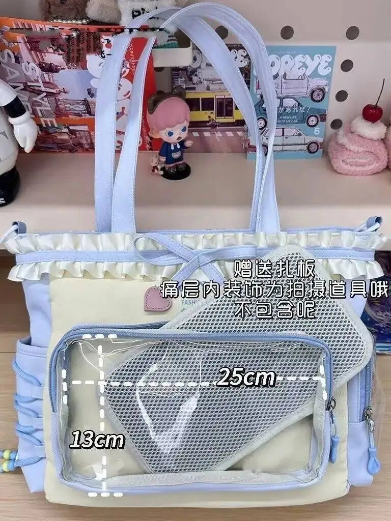 Bolsa Ita Japonesa Y2K para Mujer – Bonito Bolso de Hombro Transparente Lolita, Bolso Cruzado Grande de Exhibición DIY, Cartera de Moda Kawaii para la Escuela, Viajes y Uso Diario