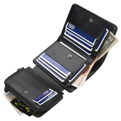 Portefeuille court en cuir PU Baellerry pour hommes avec fentes pour cartes, pince à billets et poche zippée pour la monnaie