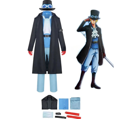 One Piece Sabo Cosplay Costume – Men’s Anime Uniform Set with Cloak, Coat, Vest, Shirt, Pants & Hat for Halloween Party Outfit