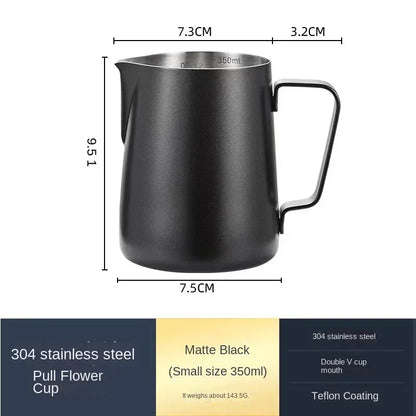 Jarra para espumar leche de acero inoxidable de 350 ml/600 ml con escala medidora – Jarra profesional de barista para hacer espuma de latte y café
