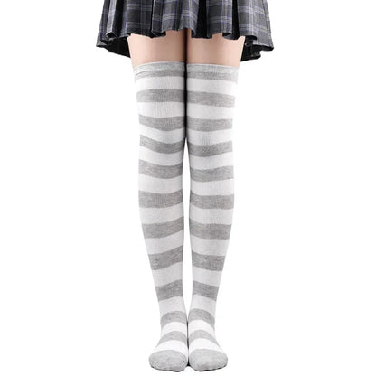 Thigh High Socks Women Over Knee Striped Polka Dot Stockings Black White Pink Lolita Cosplay Harajuku Y2K Kawaii