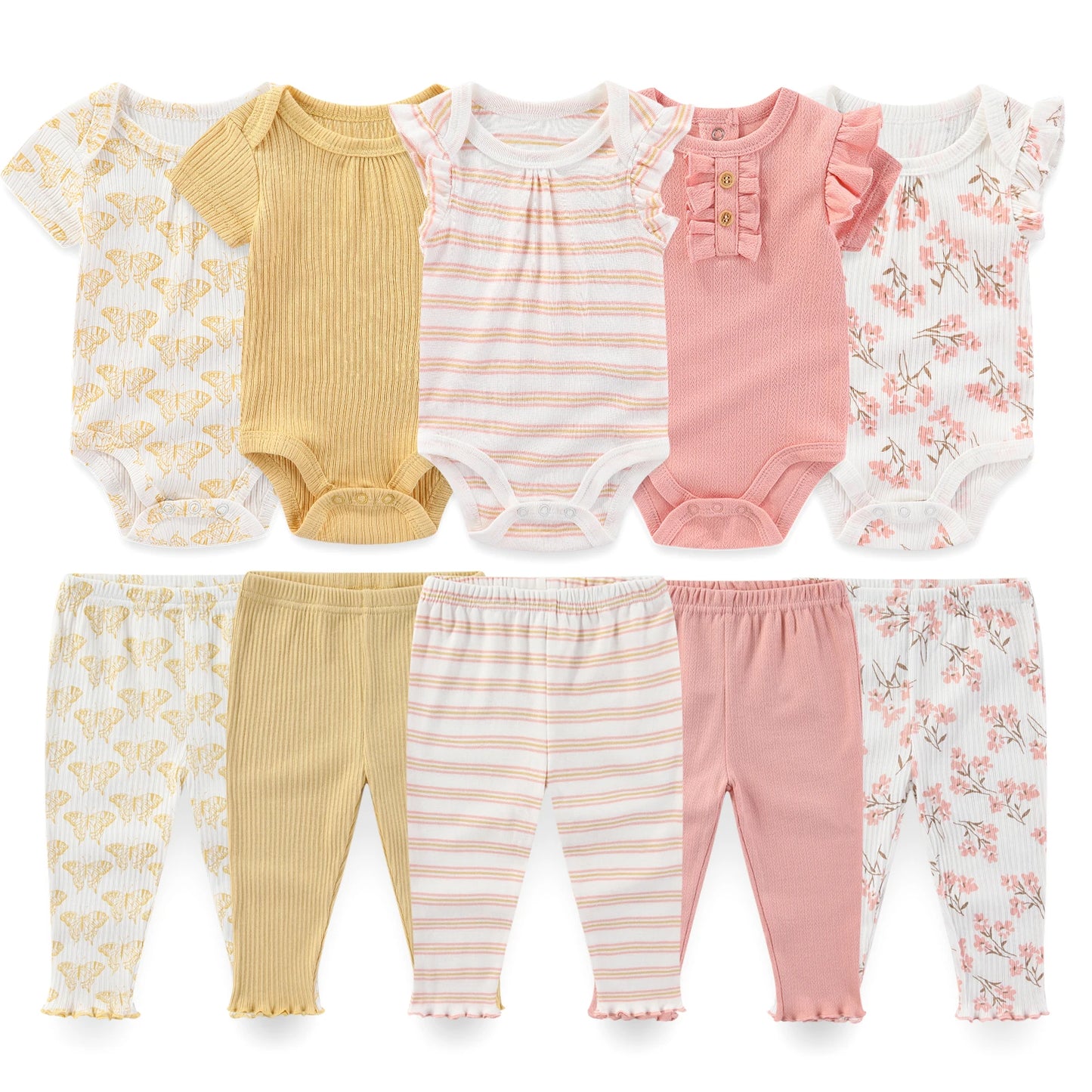 Kiddiezoom 10PCS Baby Clothing Set – Unisex Newborn Bodysuits & Pants, Soft Four-Season Infant Outfit for Baby Boys & Girls