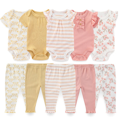 Kiddiezoom 10PCS Baby Clothing Set – Unisex Newborn Bodysuits & Pants, Soft Four-Season Infant Outfit for Baby Boys & Girls
