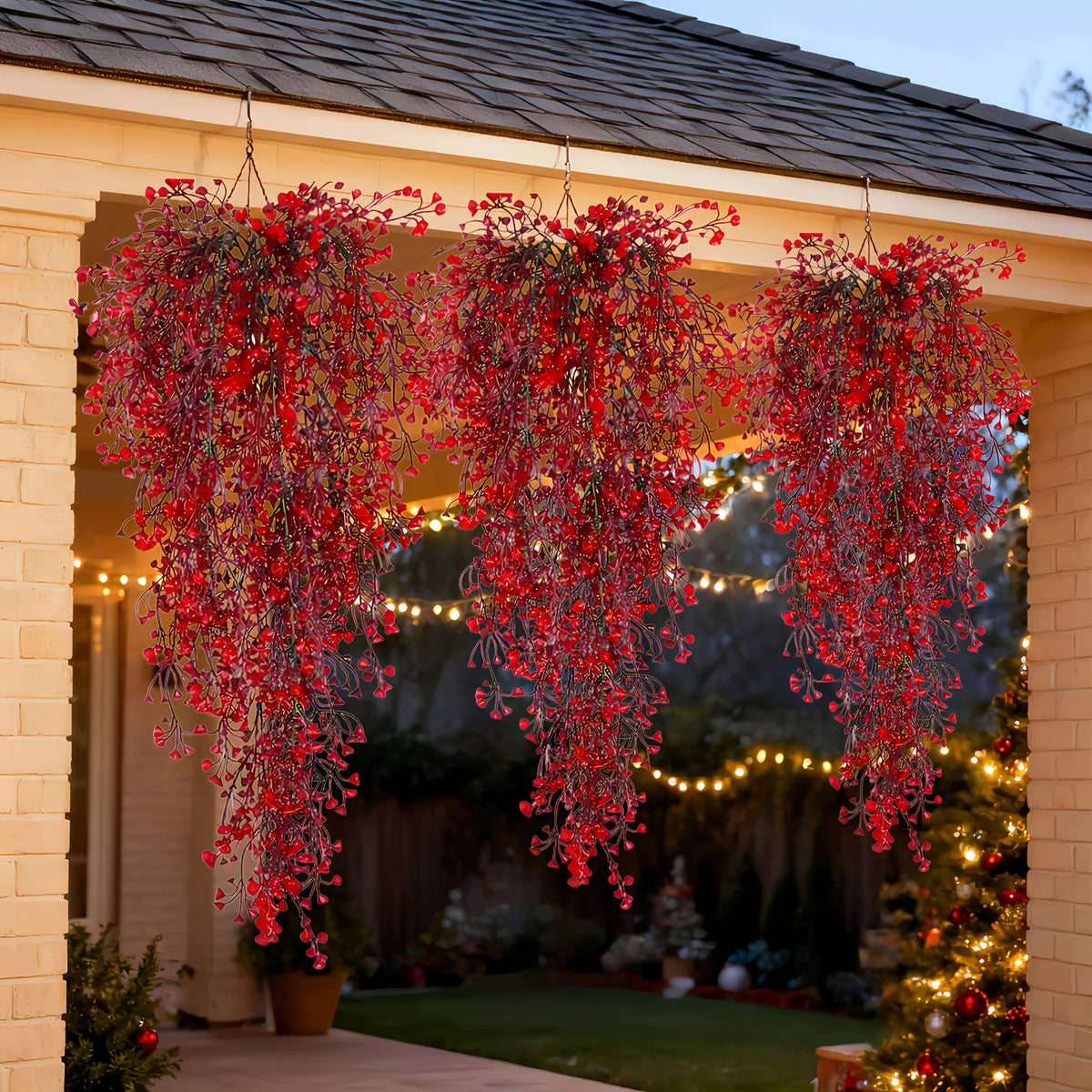 3PCS Artificial Red Fern Hanging Garland – Faux Ivy Plant Vines for Christmas, Wedding, Table, Party & Garden Home Decor