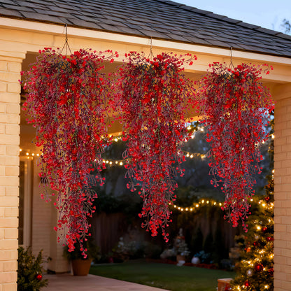 3PCS Artificial Red Fern Hanging Garland – Faux Ivy Plant Vines for Christmas, Wedding, Table, Party & Garden Home Decor