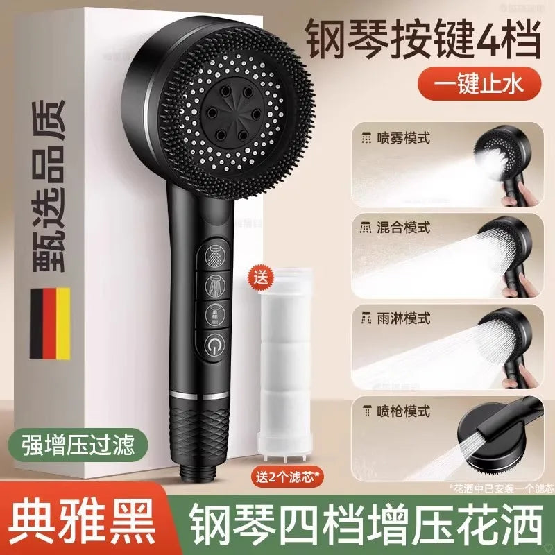 Cabezal de ducha filtrado Supercharged – Pulverizador de ducha ajustable de 4 modos de ahorro de agua, cabezal de ducha de baño de alta presión con filtro de sellado de agua y ajustes de pulverización multifuncionales