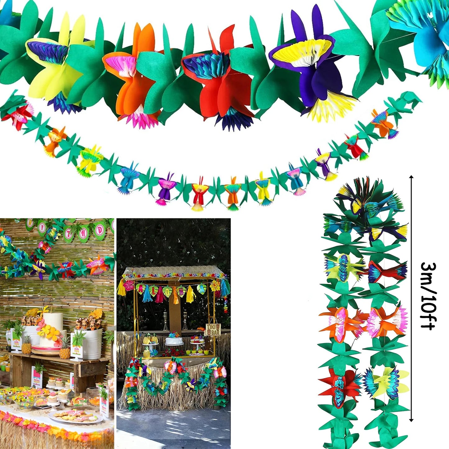 Hawaiian Luau Party Decorations Set – Tropical Beach-Themed Party Supplies with Grass Table Skirt & Hibiscus Flowers for Celebrations