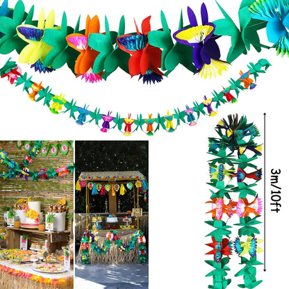 Hawaiian Luau Party Decorations Set – Tropical Beach-Themed Party Supplies with Grass Table Skirt & Hibiscus Flowers for Celebrations
