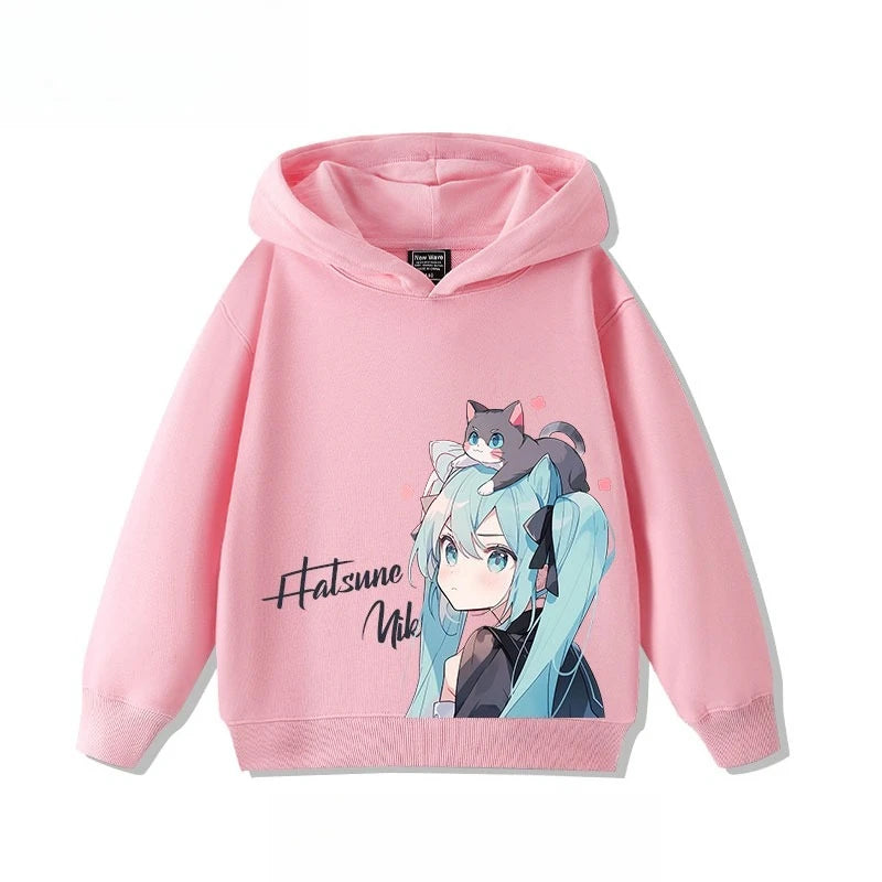Hatsune Miku 2025 Cartoon Print Hooded Sweatshirt – Boys & Girls All-Match Autumn/Winter Top