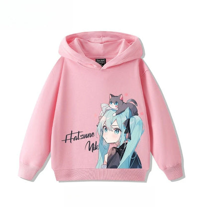 Hatsune Miku 2025 Cartoon Print Hooded Sweatshirt – Boys & Girls All-Match Autumn/Winter Top