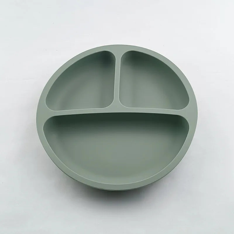 Assiette à ventouse en silicone pour bébé – Assiette repas sourire pour tout-petits avec compartiments, vaisselle pour enfants sans BPA