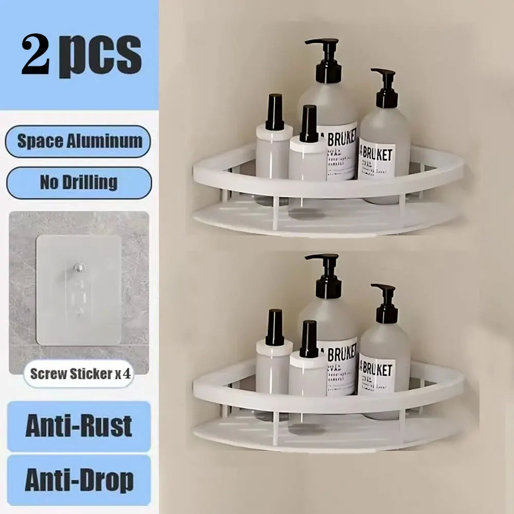 Étagère de Douche Murale sans Perçage – Support d'Angle en Aluminium pour Shampooing, Savon et Rangement de Toilette