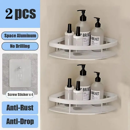 Étagère de Douche Murale sans Perçage – Support d'Angle en Aluminium pour Shampooing, Savon et Rangement de Toilette
