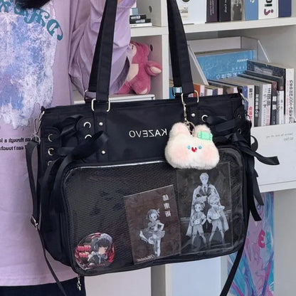Bolso Bandolera con Lazo Estilo Universitario – Bolso de Hombro de Gran Capacidad para Chicas, Bolso Ita de Moda JK, Bolso de Mano con Acento de Lazo para Libros Escolares, Material Escolar y Uso Diario
