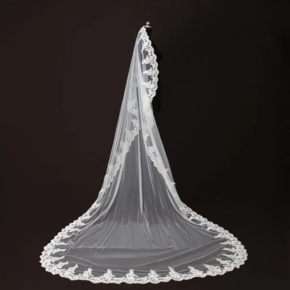 Long Bridal Lace Veil – Spanish Mantilla Wedding Veil with Lace Edge | Elegant Wedding Dress Accessory for Bride & Bridal Party