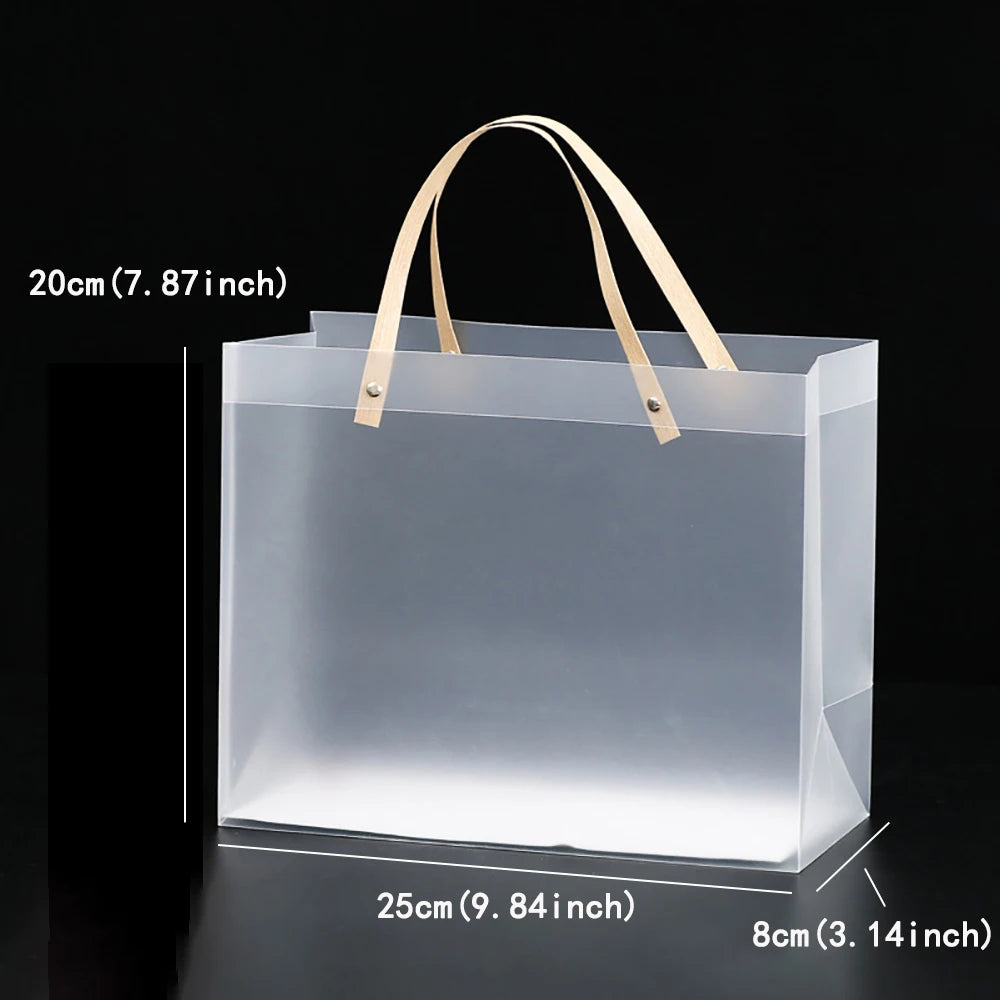 10PCS Frosted PVC Tote Gift Bags – Waterproof Transparent Reusable Gift, Candy & Party Favor Bags for Packaging & Shopping