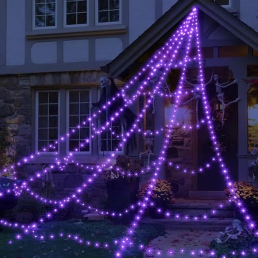 5M 250 LED Halloween Spider Web Lights – Waterproof 8-Mode Spider Net String Lights with Giant Scary Spider for Party Decor