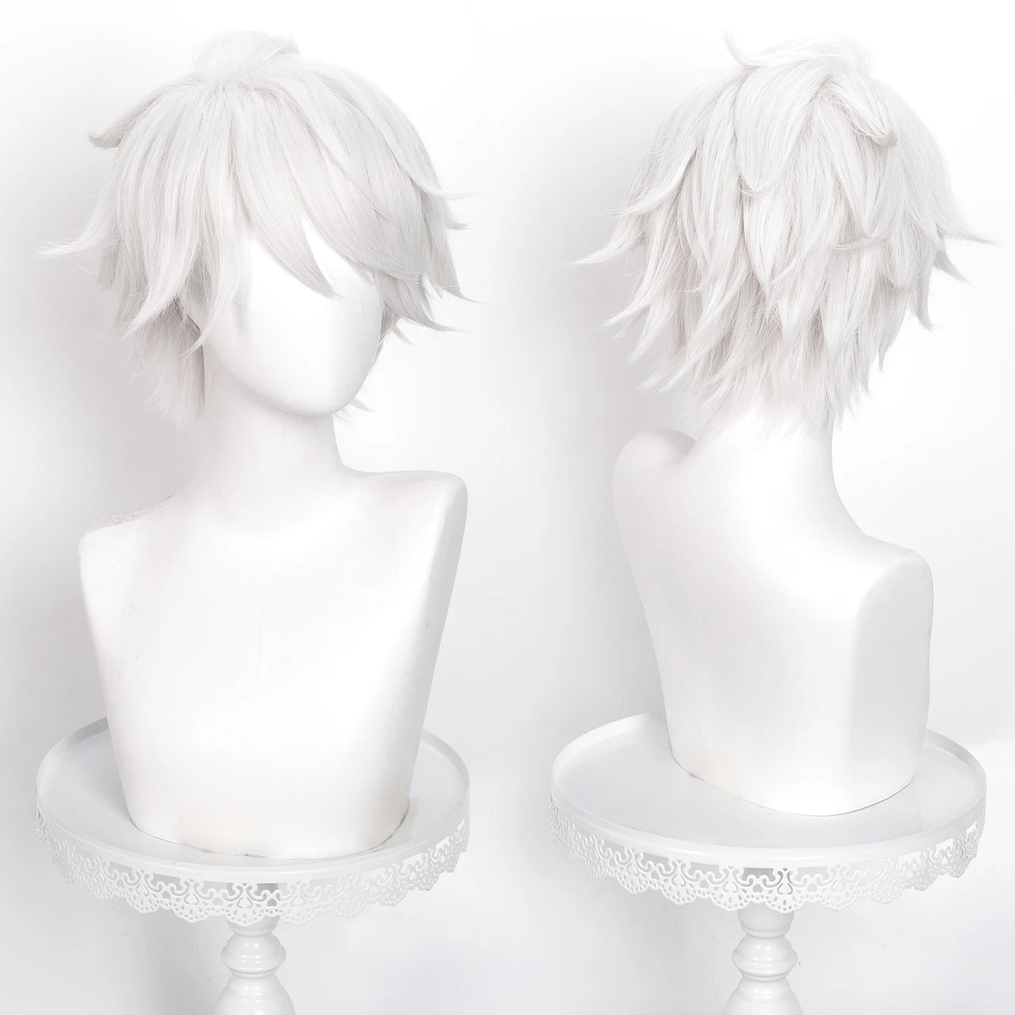 Ghostblade Inspired Silver White Cosplay Wig – Short Synthetic Anime Role Play Wig with Wig Cap
