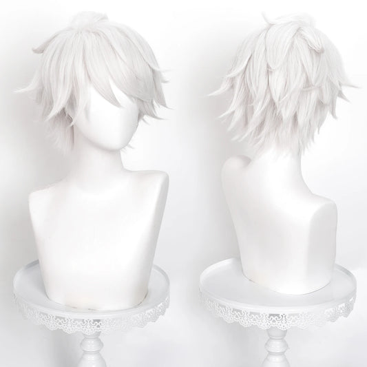 Peluca de cosplay blanca plateada inspirada en Ghostblade – Peluca corta sintética para cosplay de anime con gorro de peluca