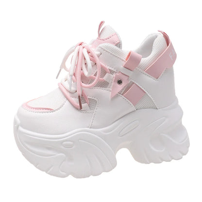 10.5cm Platform Sneakers for Women – Chunky High-Top Lace-Up Dad Shoes with Thick Sole & Mesh Design for Autumn Casual Wear