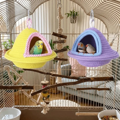 Warm Handmade Woven Bird Cage Nest – Thickened Windproof Hanging Bed, Bite-Resistant Cozy Habitat for Parrots & Pet Birds