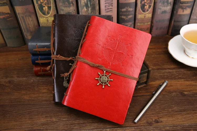 Retro Spiral Leather Notebook – Vintage Pirate Journal with Refillable Pages