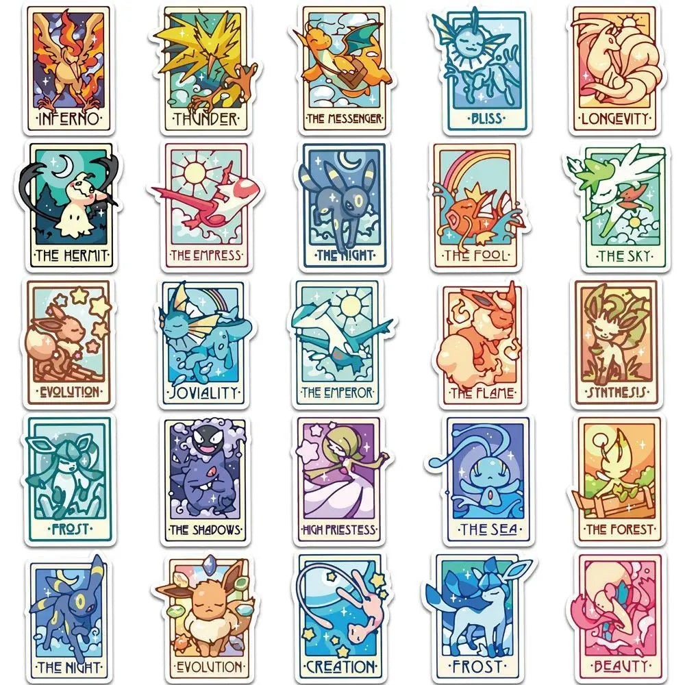 60PCS Pokémon Tarot Card Stickers – Waterproof Cute Cartoon Decals for Phone, Laptop & Notebook