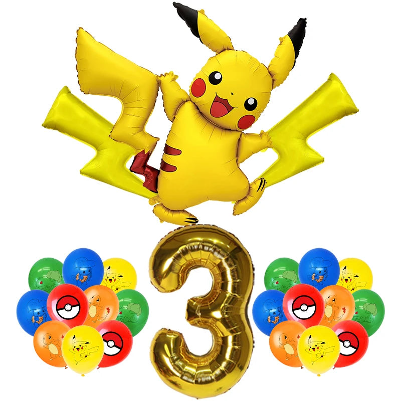 Pokémon Birthday Party Decorations – Lightning Pikachu Balloon Set with Disposable Tableware, Banner, Backdrop & Plates for Kids Events