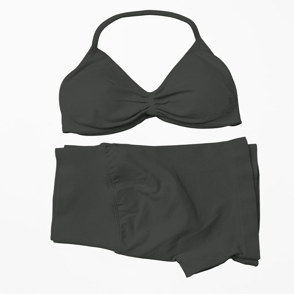 Seamless 2-Piece Yoga Sports Set – Strappy Halter Crop Top with Removable Pads & Quick-Dry Backless Shorts for Gym and Fitness