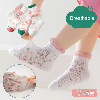 5 pares de calcetines de algodón de malla transpirables de verano suaves para niños y niñas de 1 a 12 años