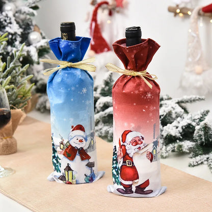 Christmas Wine Bottle Cover Set – Red Dress Wine Bottle Bag for Xmas, New Year Gifts, Navidad Party & Dinner Table Decor