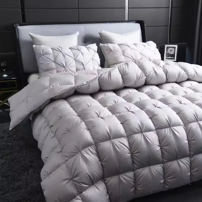 Edredón de lujo 100% plumón de ganso blanco – Duvet ligero y cálido de invierno con diseño plisado